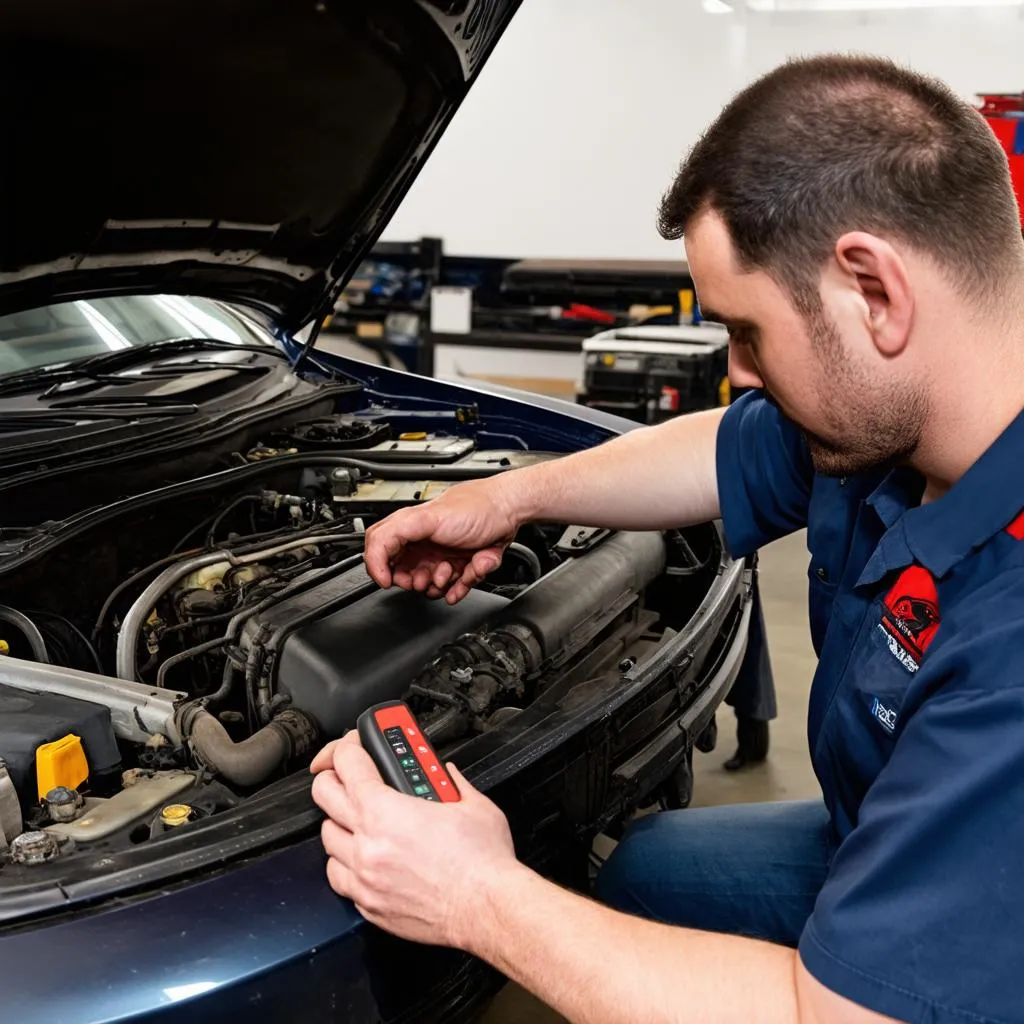 Mechanic Diagnosing Car Problem