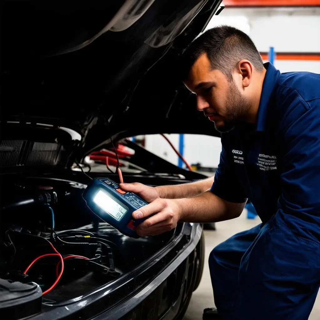 Mechanic Diagnosing Car