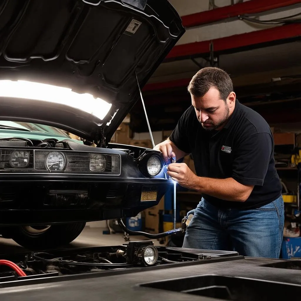 Mechanic Using Timing Light