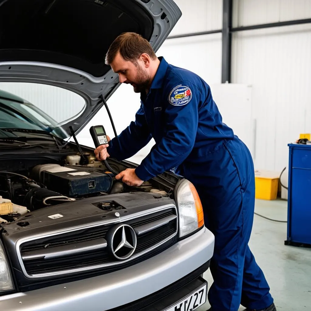 Mechanic Diagnosing Mercedes-Benz R129