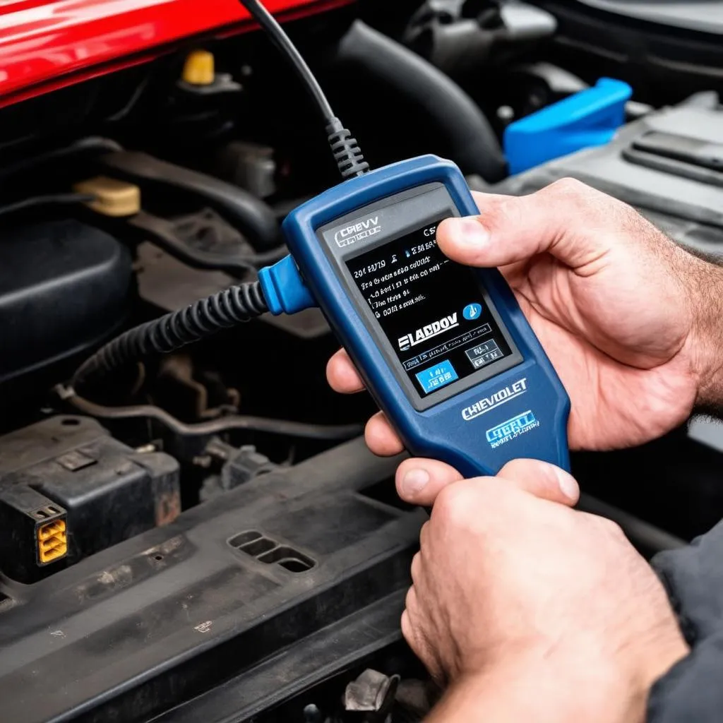 Mechanic diagnosing OBD code