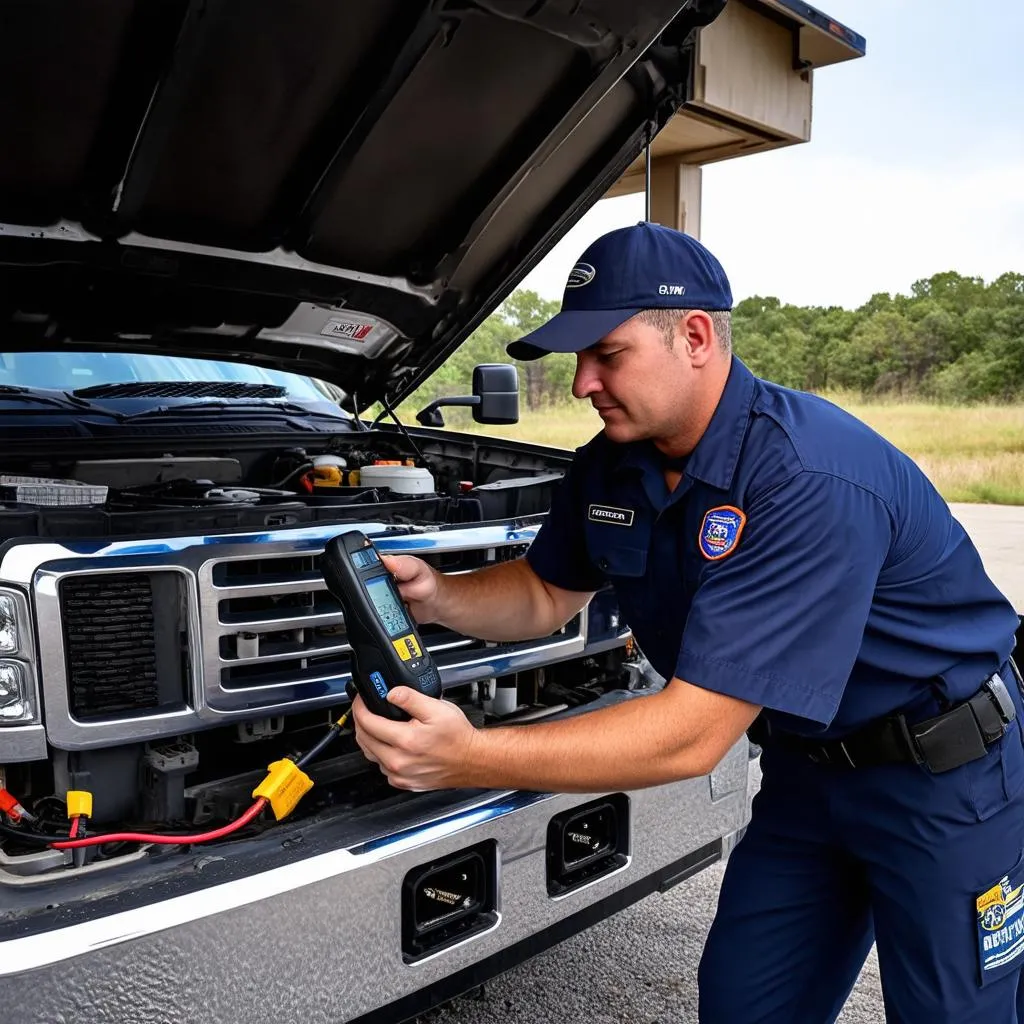 Mechanic diagnosing a truck