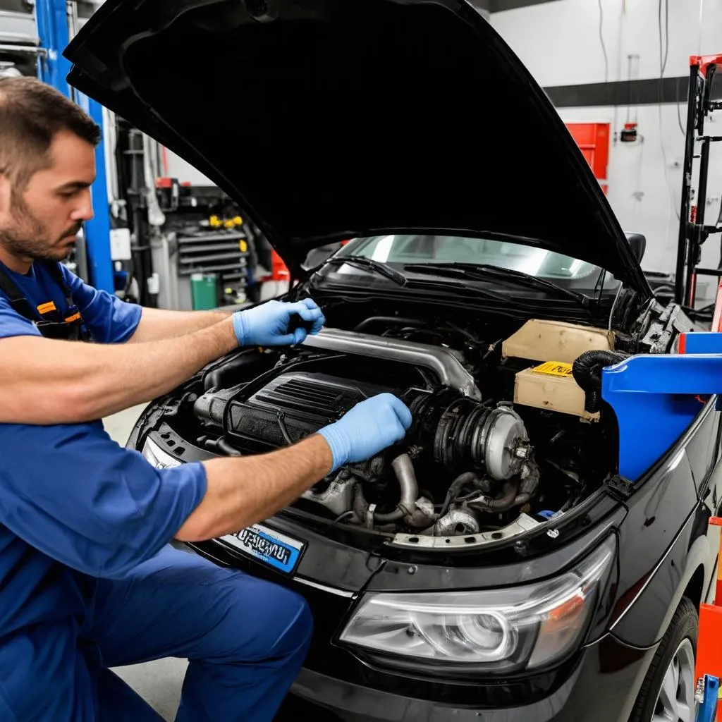 Mechanic Working on Engine