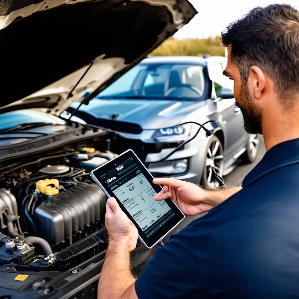 Mechanic Explaining OBD Reader Results to Customer