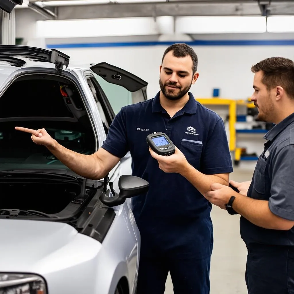 Mechanic Explaining OBD System to Customer