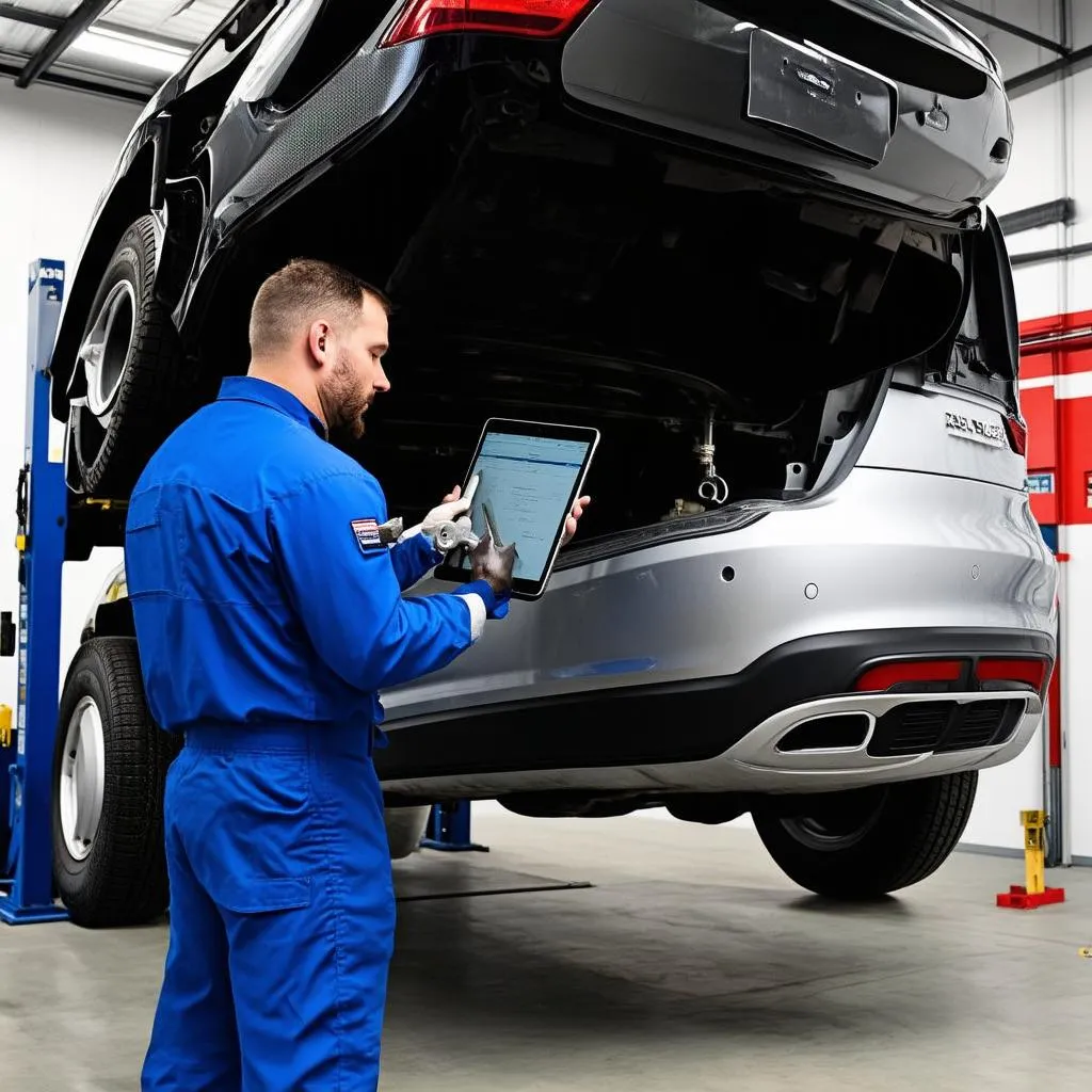 Mechanic Inspecting Car