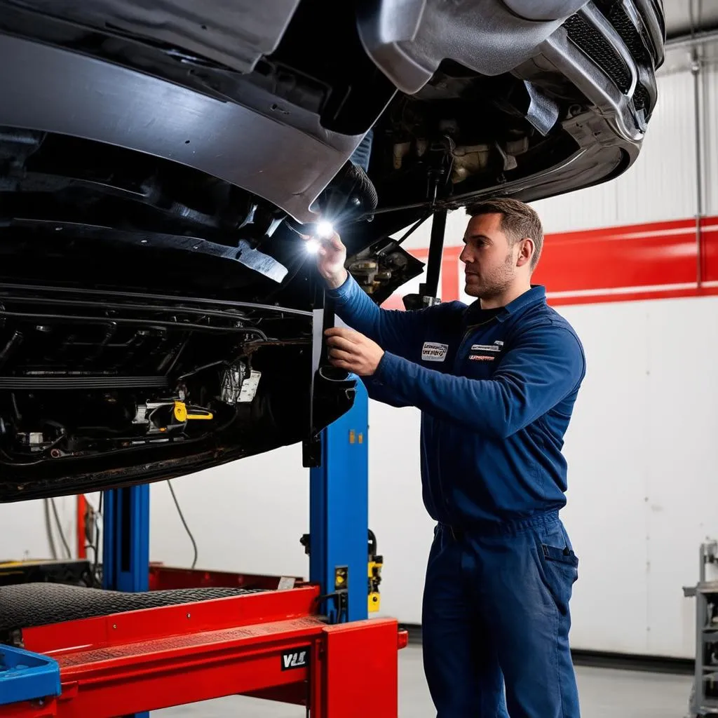 Mechanic Inspecting Engine