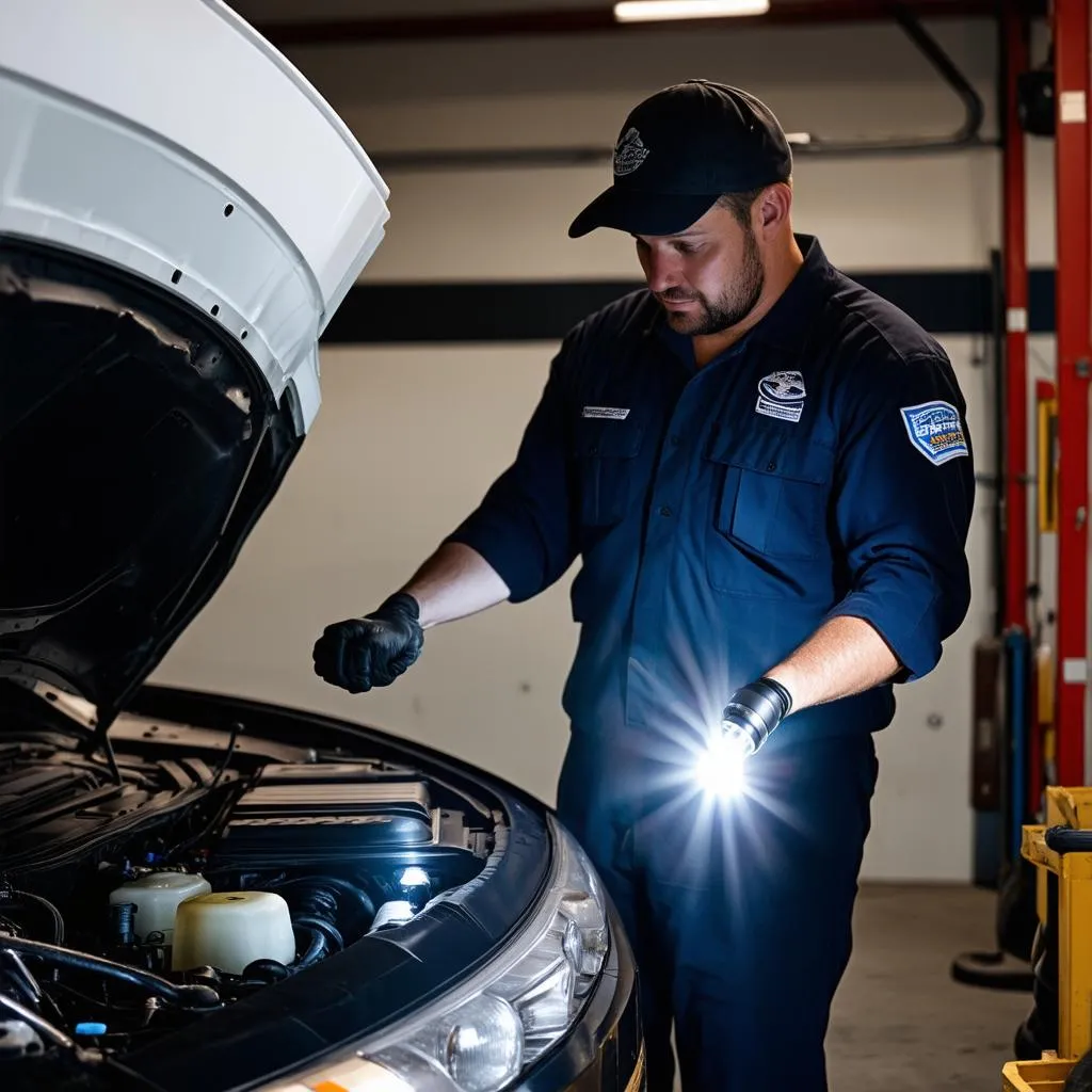 car mechanic inspecting