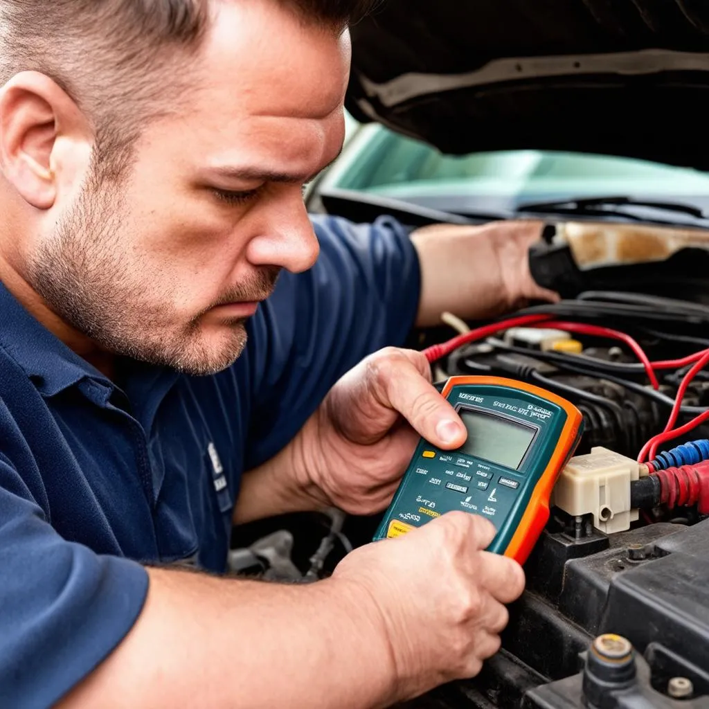 Mechanic Inspecting Car Wiring