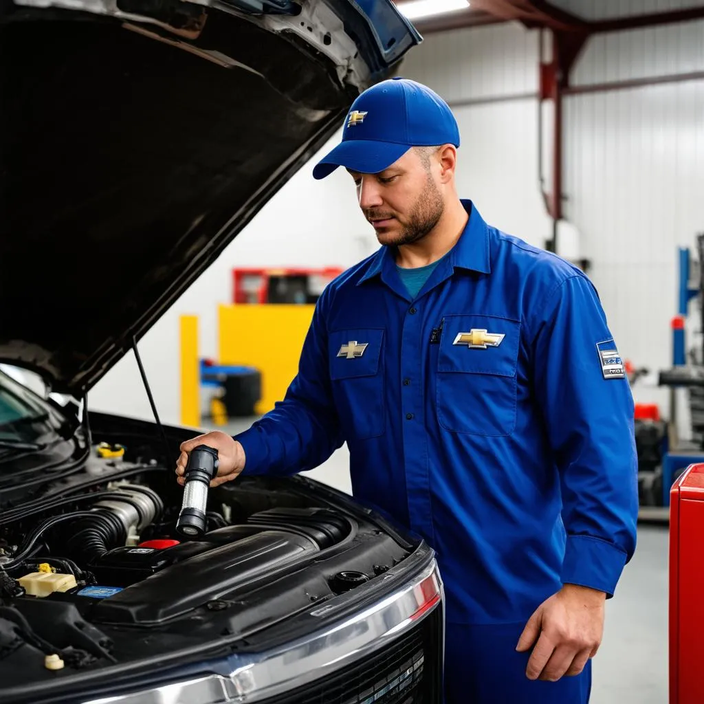 mechanic inspecting engine