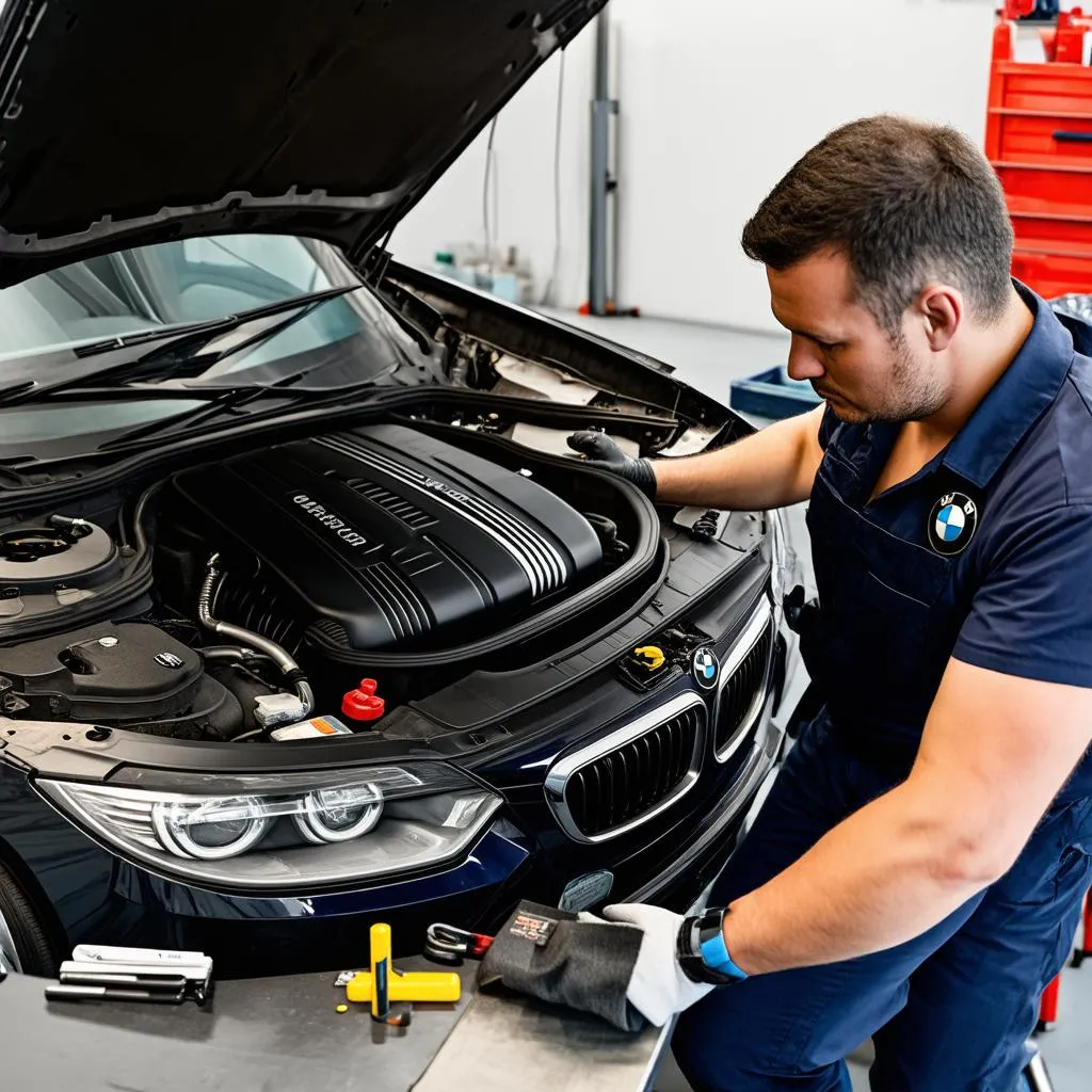 Mechanic Inspecting Engine