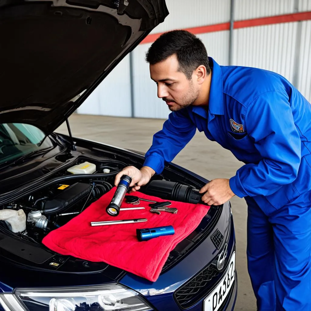 Mechanic Inspecting Car Engine