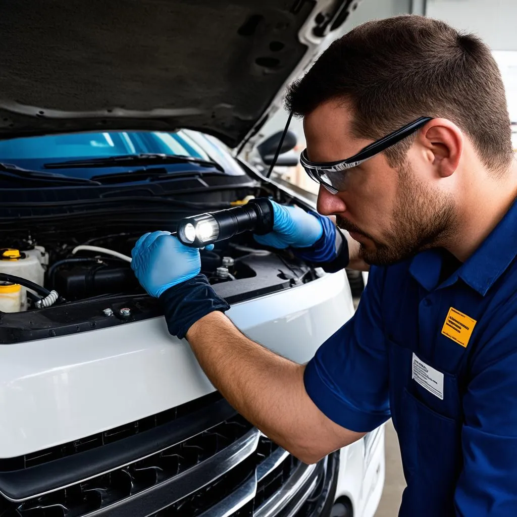 Mechanic Inspecting EVAP Lines