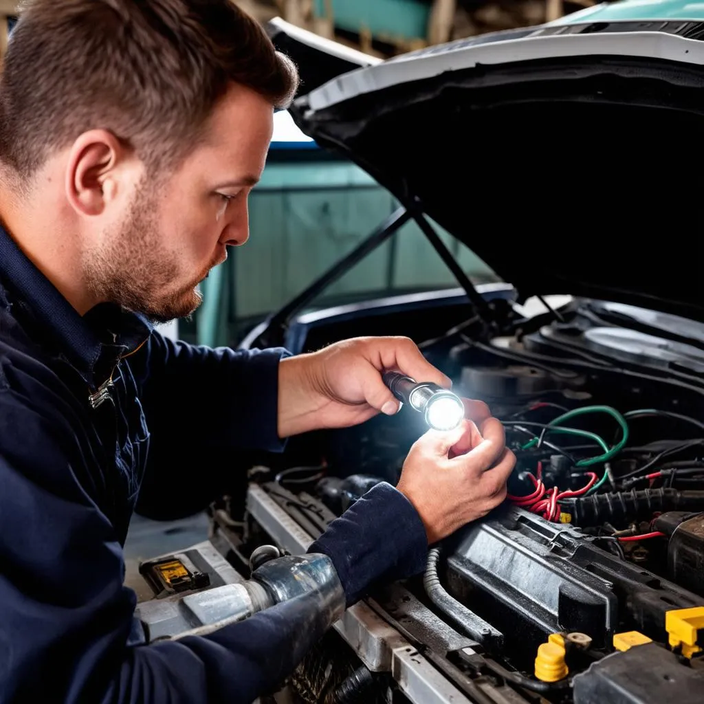 Mechanic Inspecting Wiring Harness