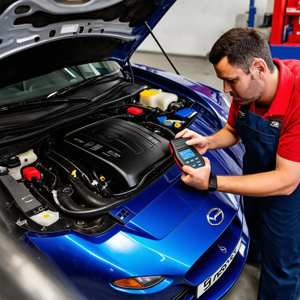 Mechanic Diagnosing Mazda MX-5