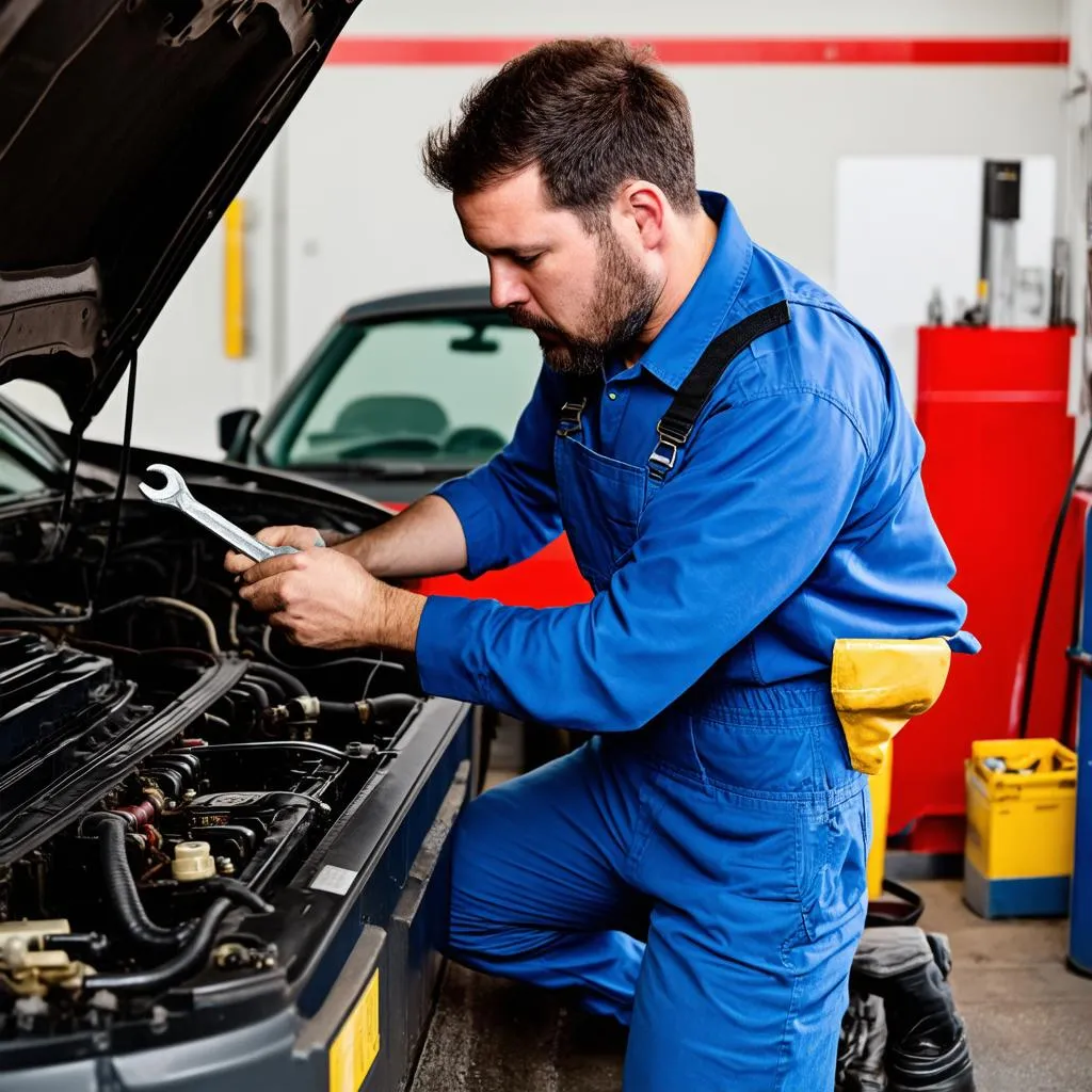 Mechanic Repairing Car