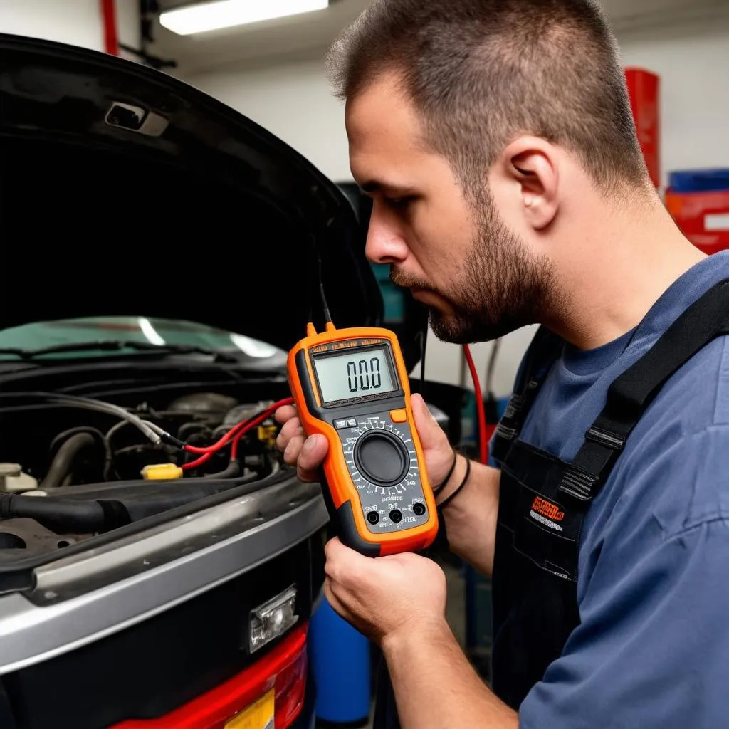 Mechanic Testing Oxygen Sensor