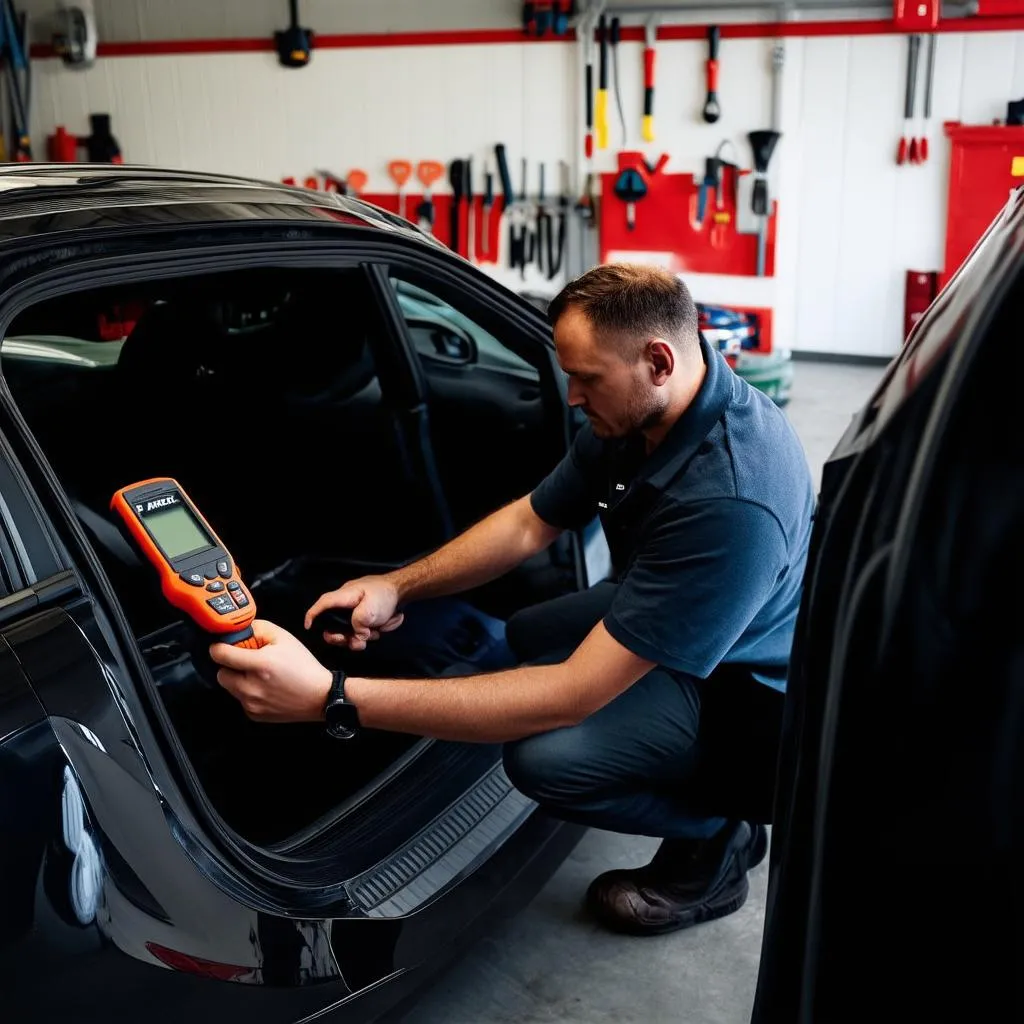 Mechanic Using Ancel OBD Scanner