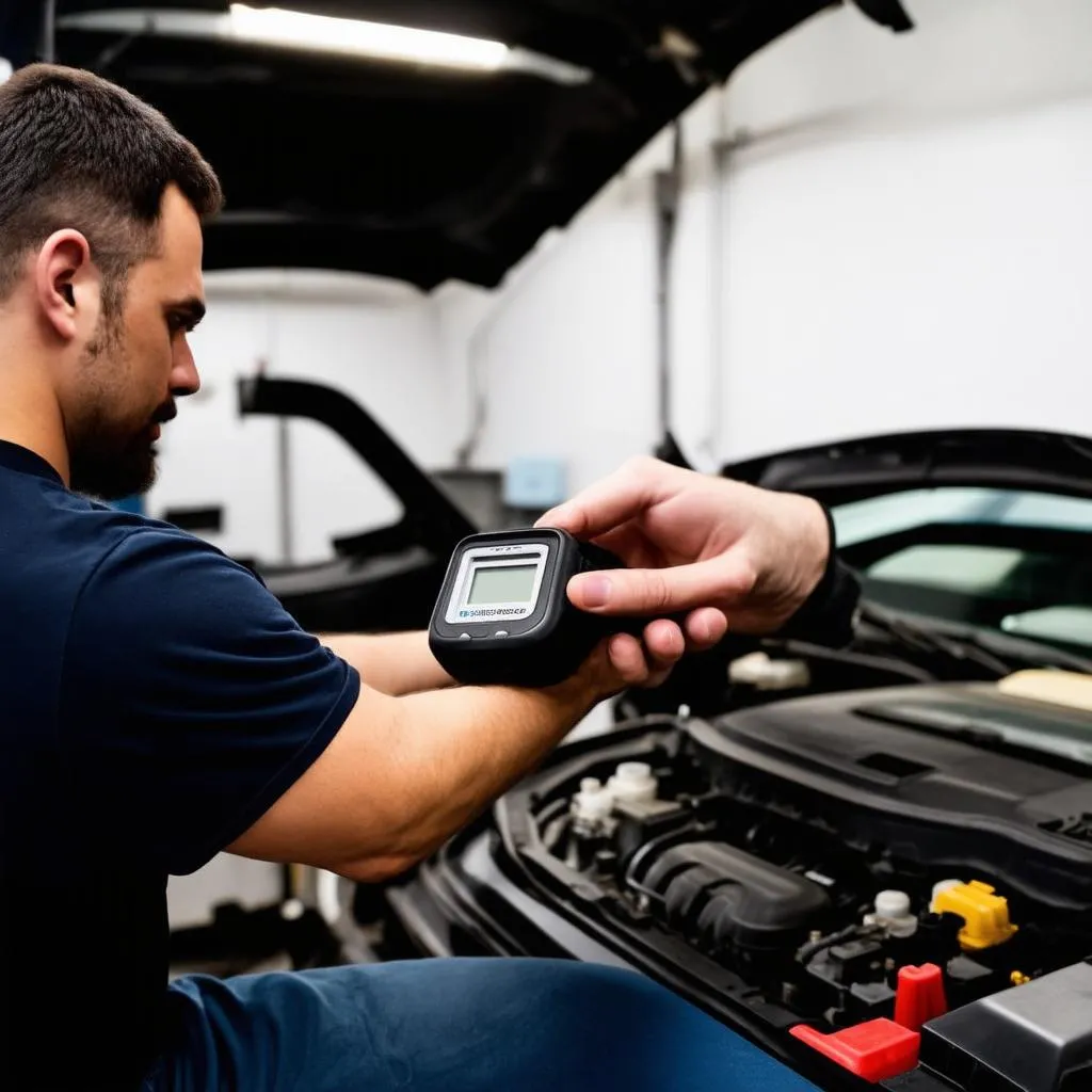 Mechanic Using Bluetooth OBD Scanner