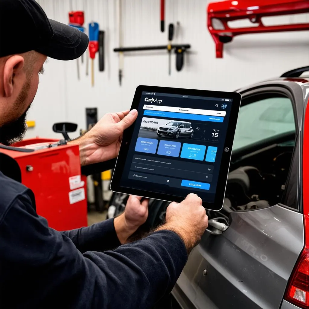 Mechanic using Carly to diagnose a car