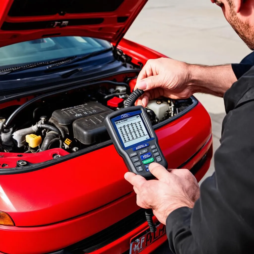 Mechanic using dealer scanner on Ford Focus MK1