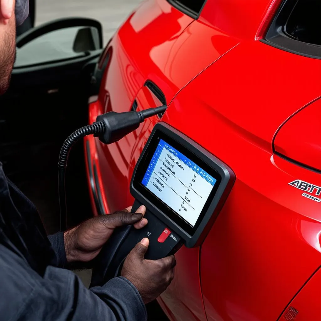 Mechanic Using Dealer Scanner Abarth 595