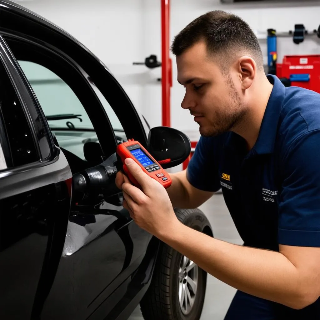 mechanic connecting a diagnostic tool