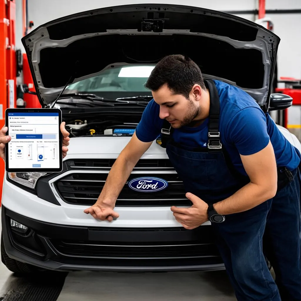 Mechanic Using Ford Diagnostic Software OBD