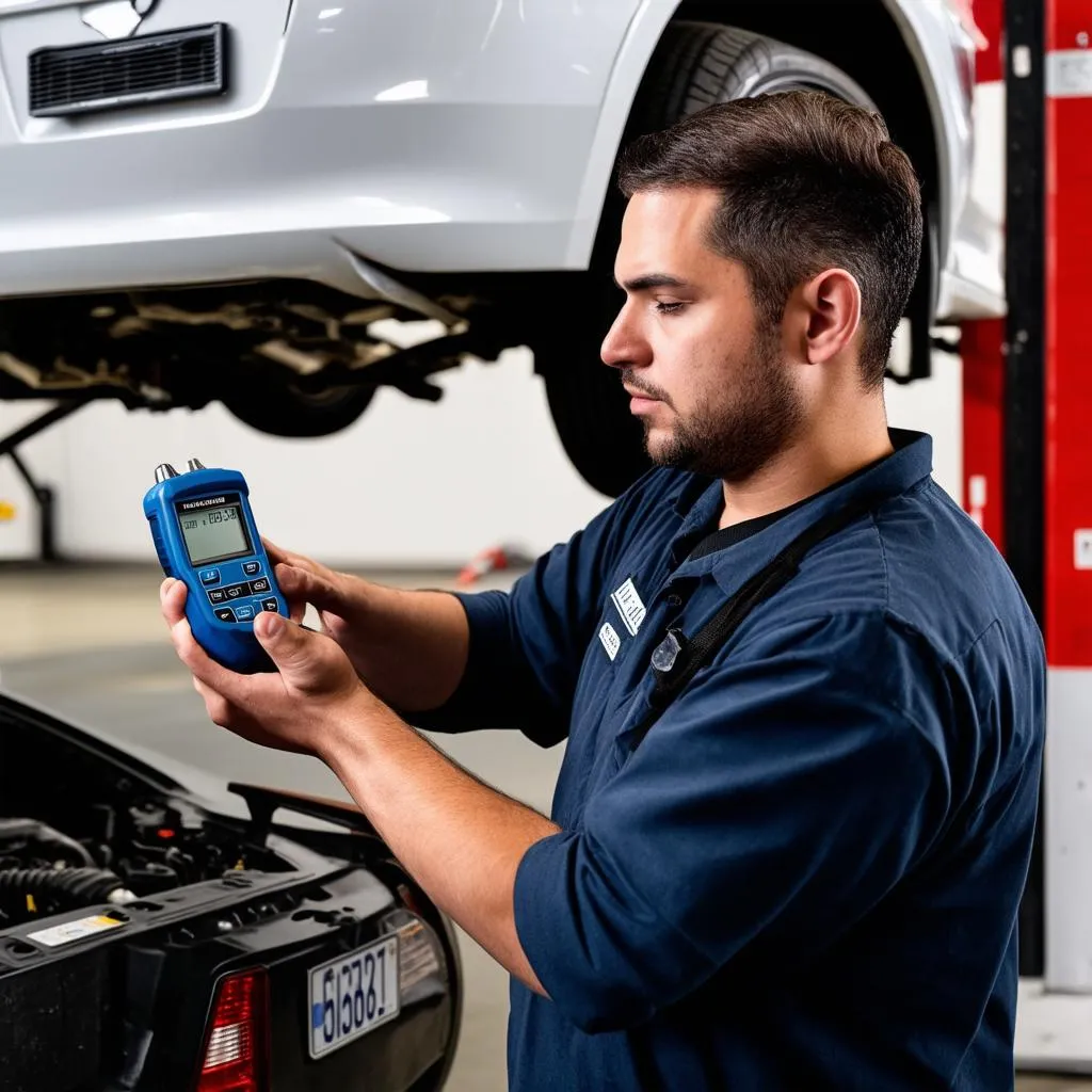 Mechanic using Magician OBD to diagnose a car problem