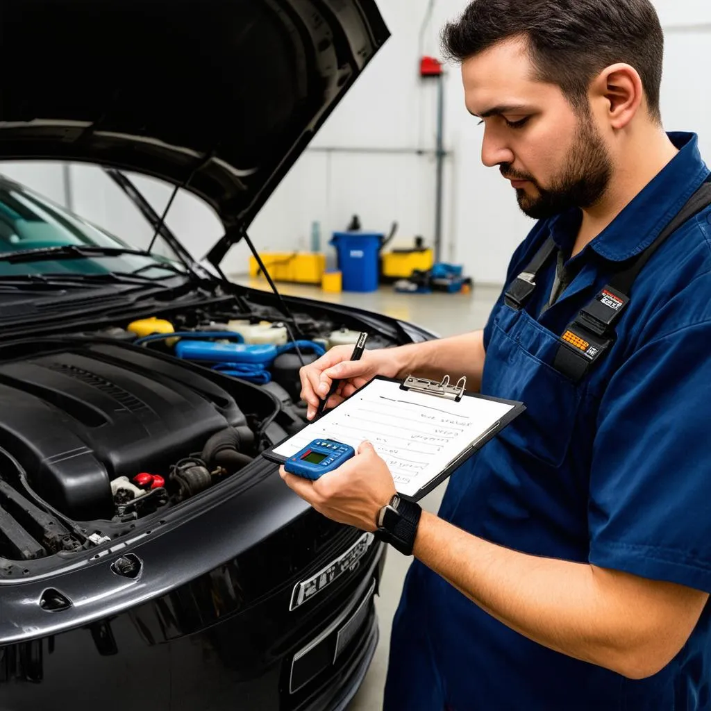 Mechanic using OBD-II scanner