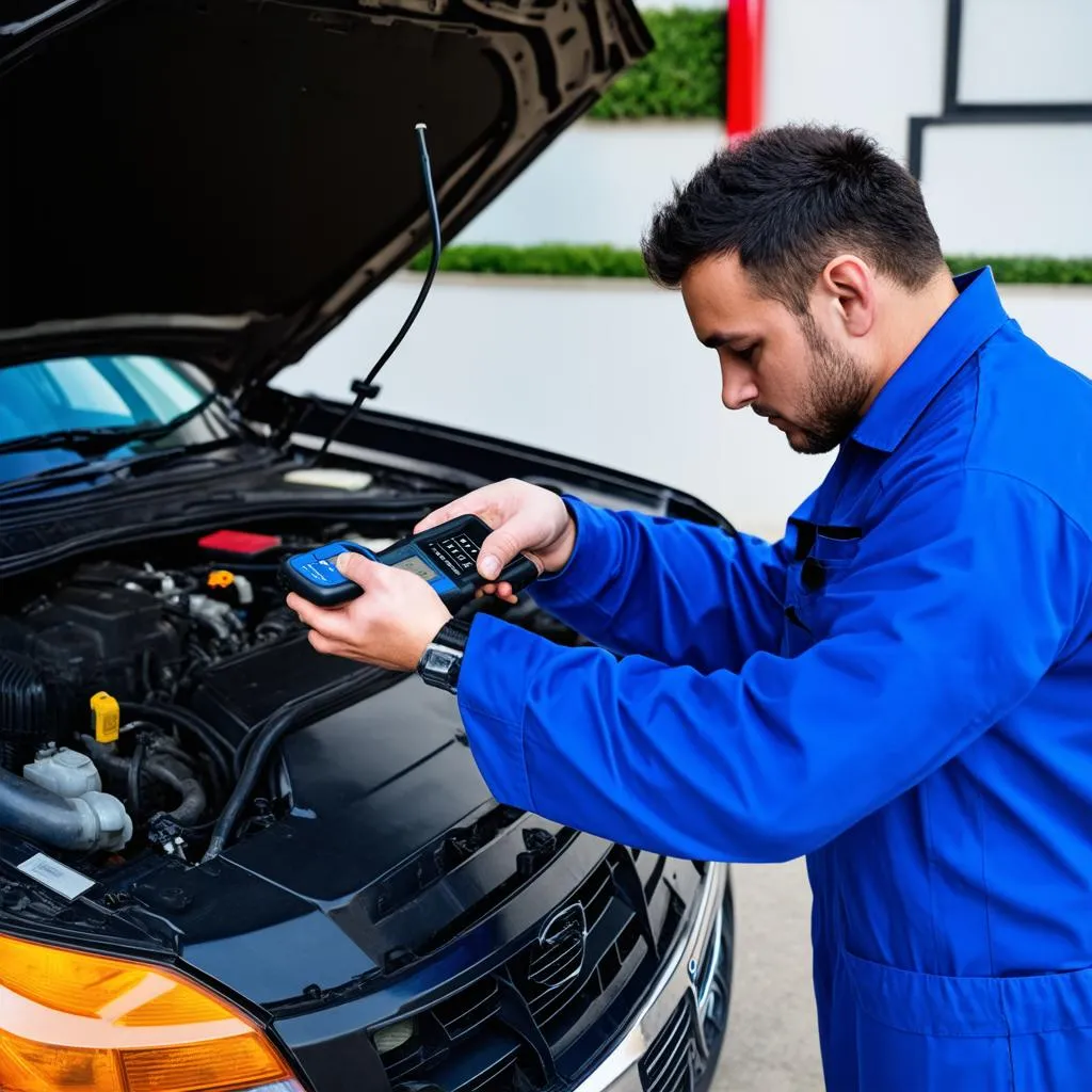 Mechanic using OBD-II scanner