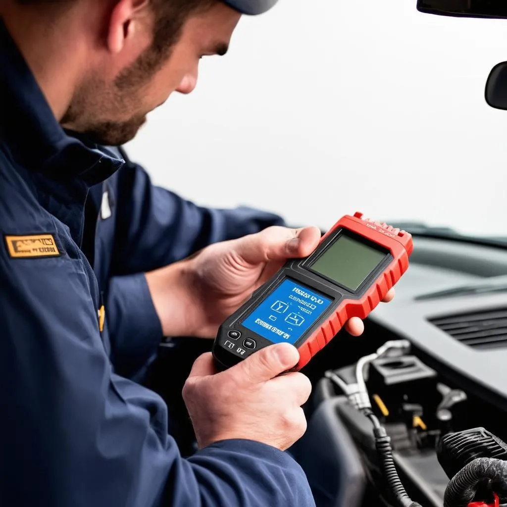 Mechanic Using OBD Port Reader