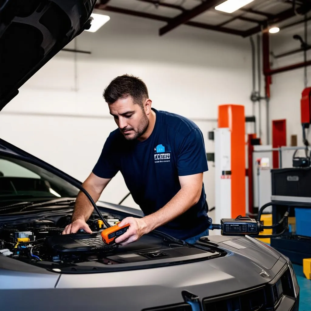 Mechanic using OBD scanner