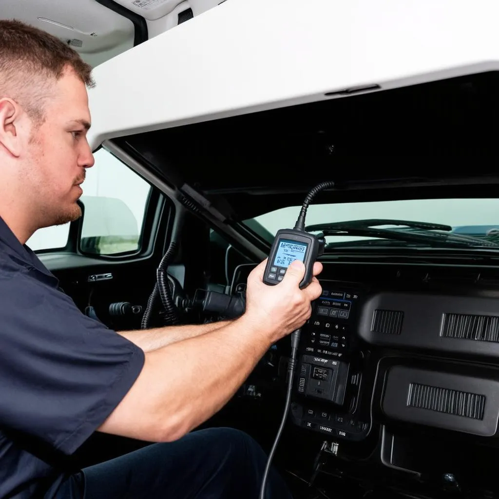 Mechanic Using OBD Scanner on Silverado