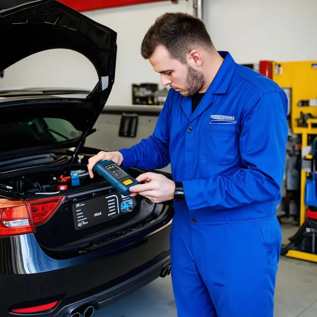 Mechanic using an OBD scanner