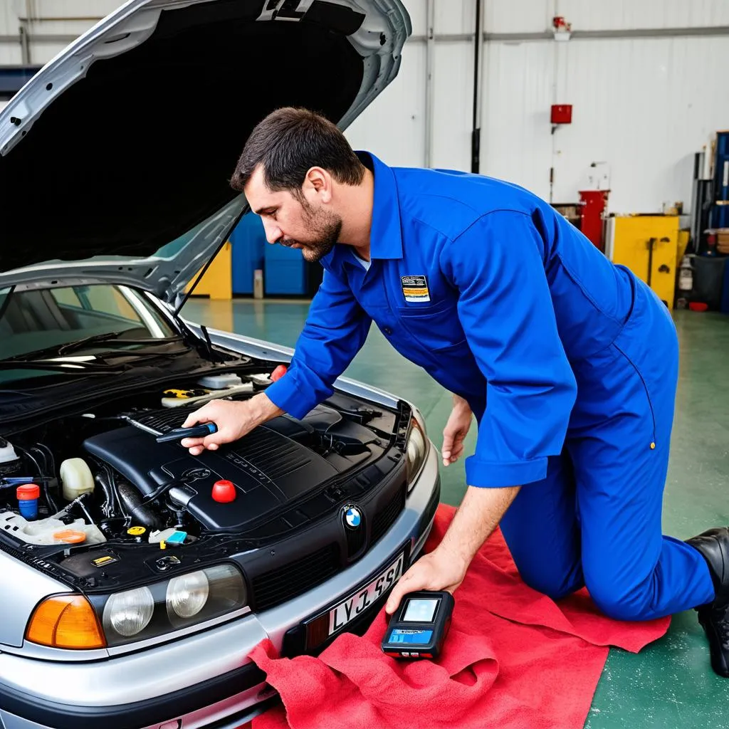 Mechanic Using OBD Scanner