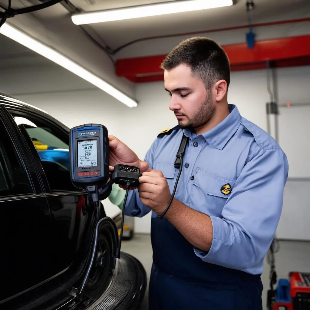 Mechanic Using OBD Scanner