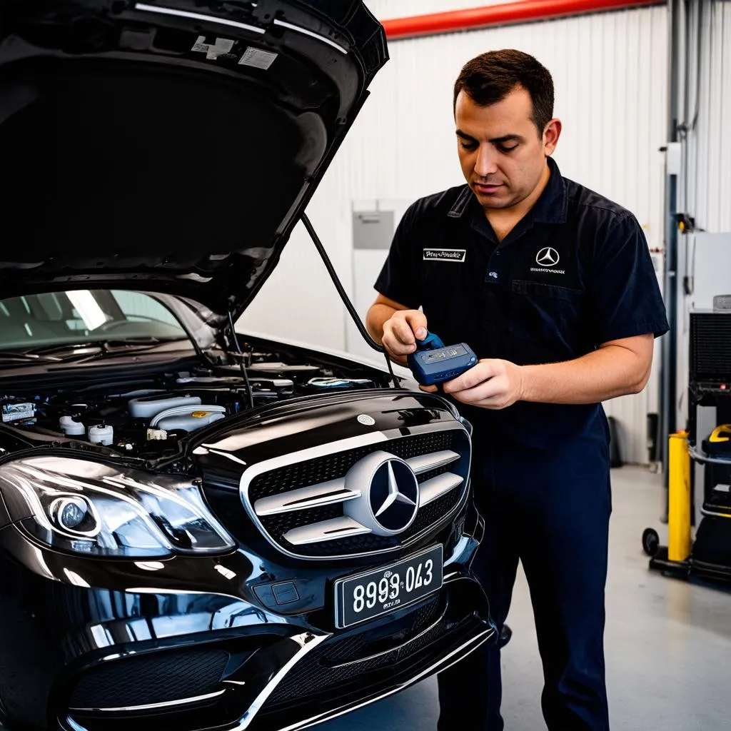 Mechanic Using OBD Scanner