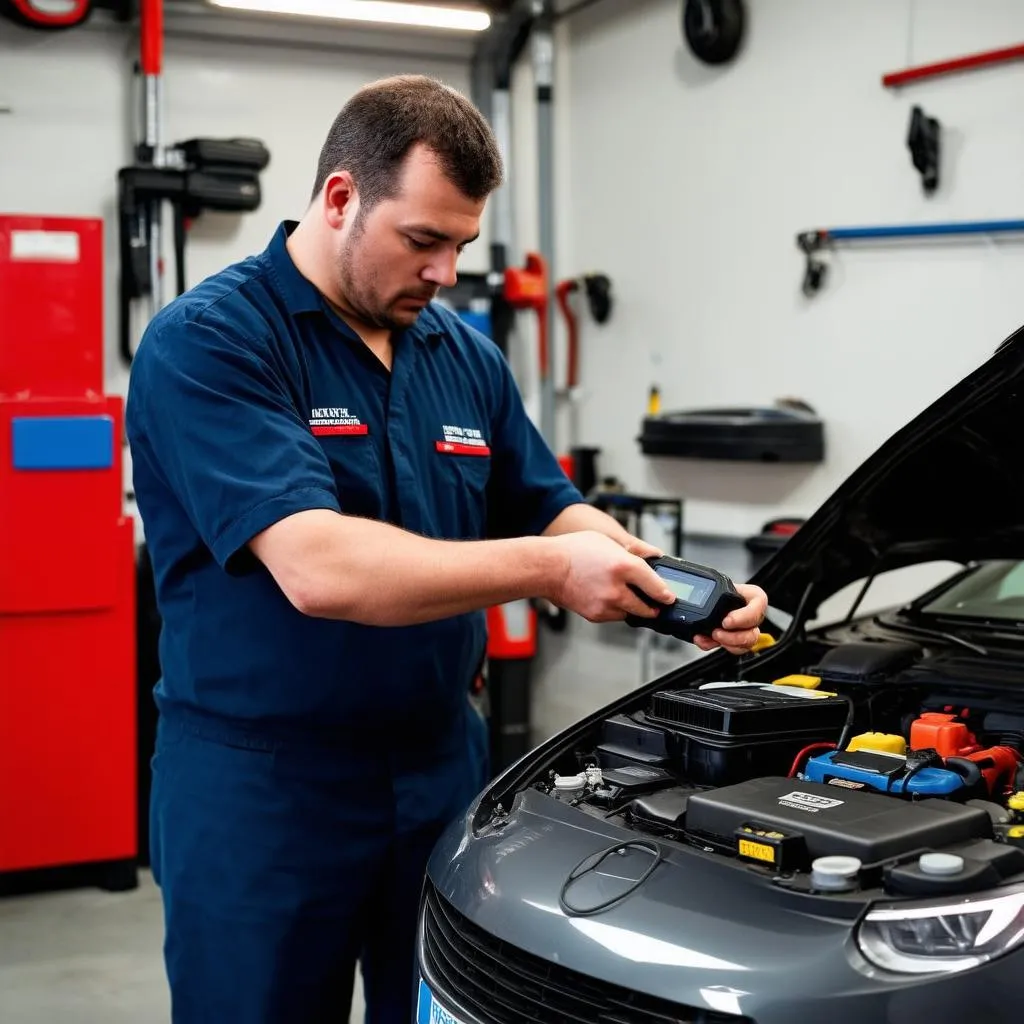 Mechanic with OBD Scanner