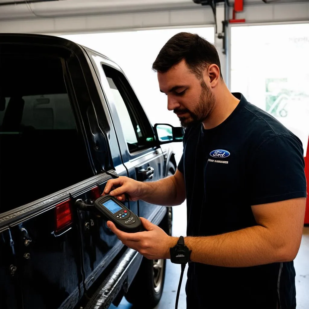 Mechanic diagnosing car issue