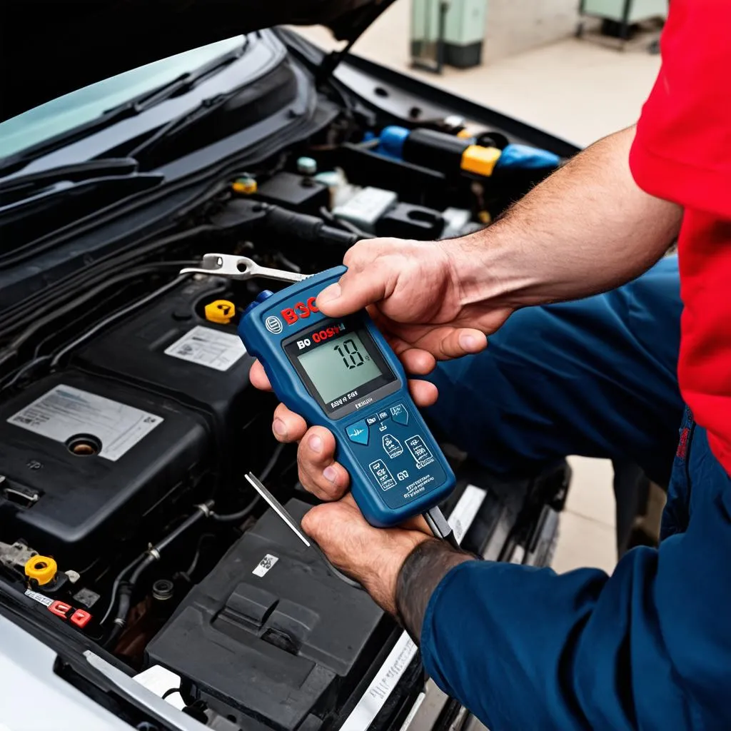 Mechanic using OBD scanner