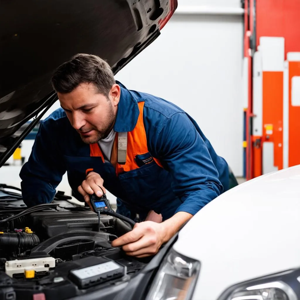 Mechanic using OBD Scanner