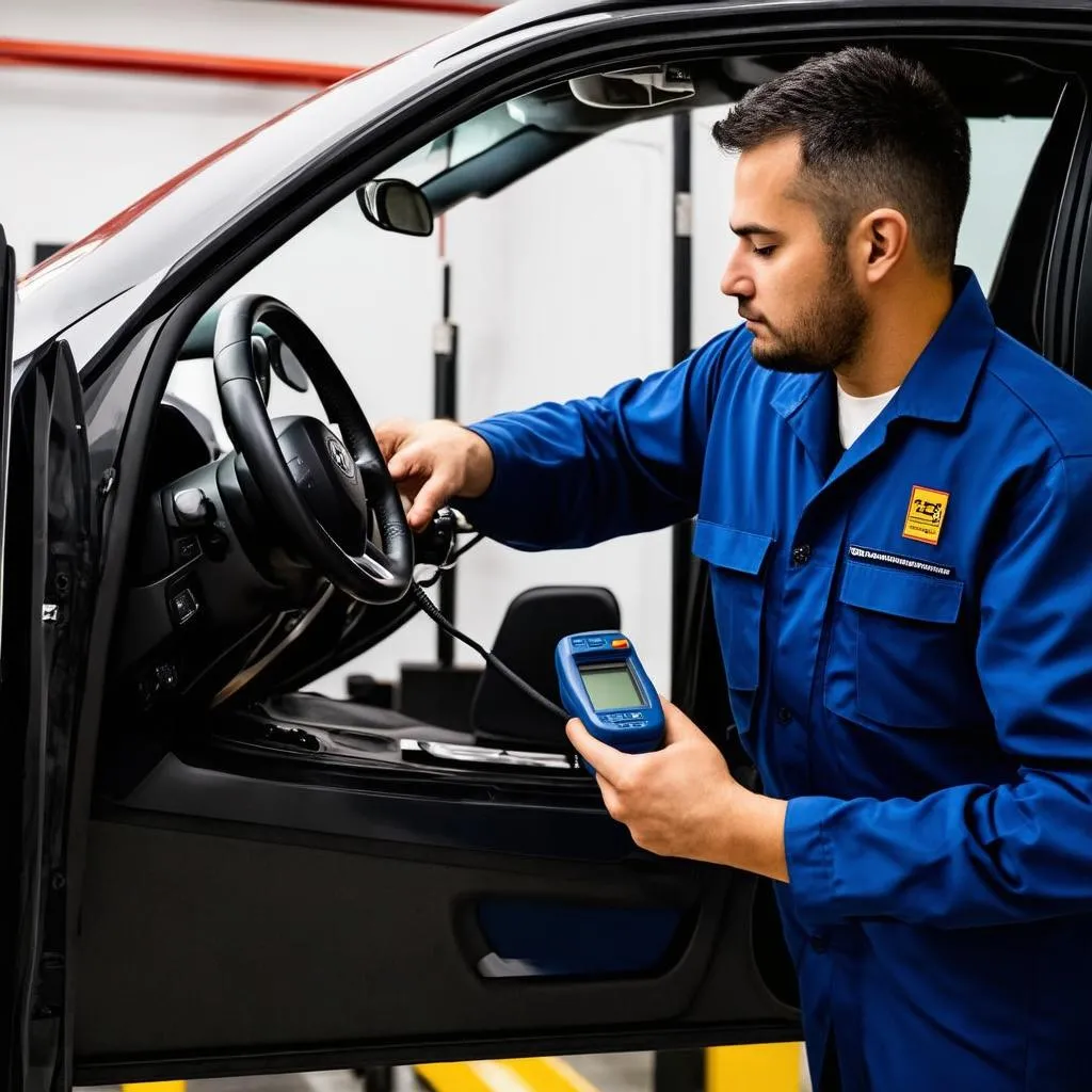 Mechanic Using OBD Scanner