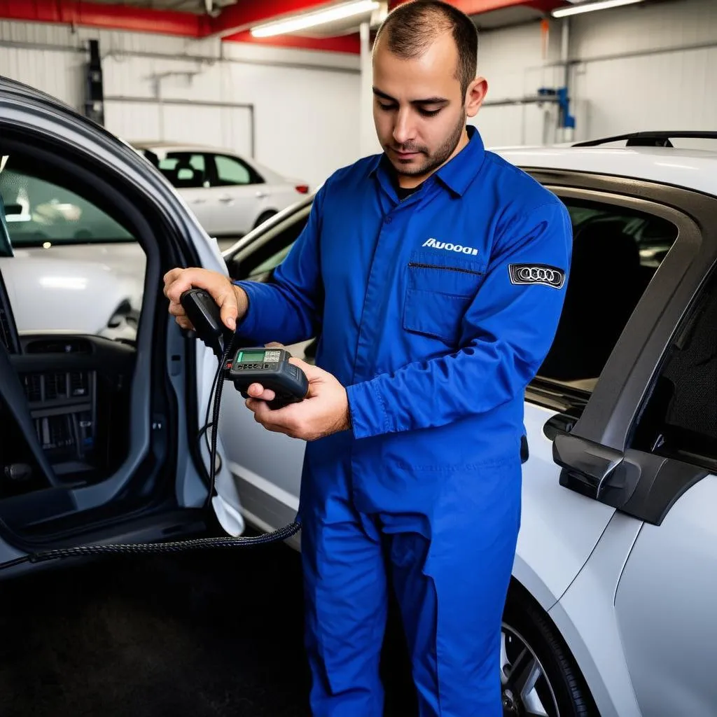 Mechanic Using OBD Scanner