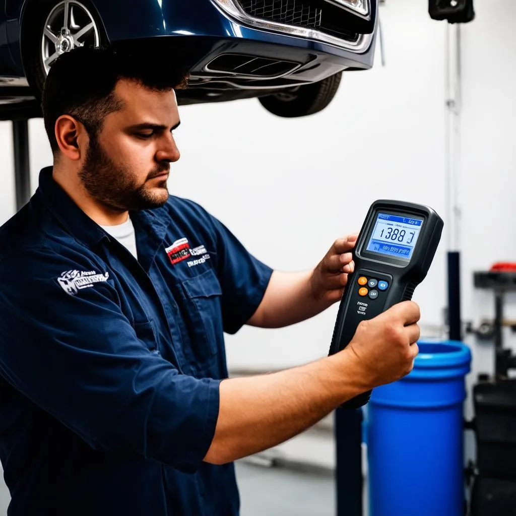 Mechanic using OBD-II scanner