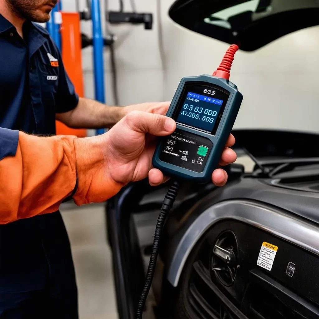 Mechanic using OBD scanner