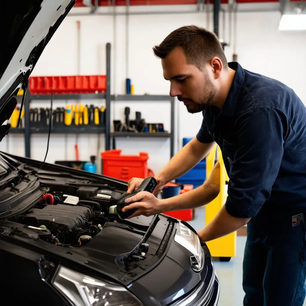 Mechanic Using OBD Scanner