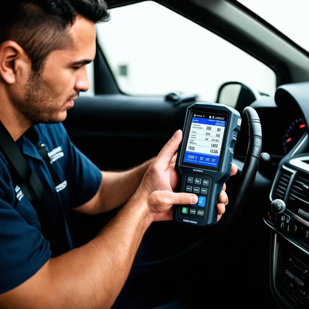 Mechanic Using OBD Scanner