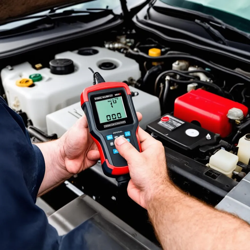 Mechanic Diagnosing Car with OBD Scanner