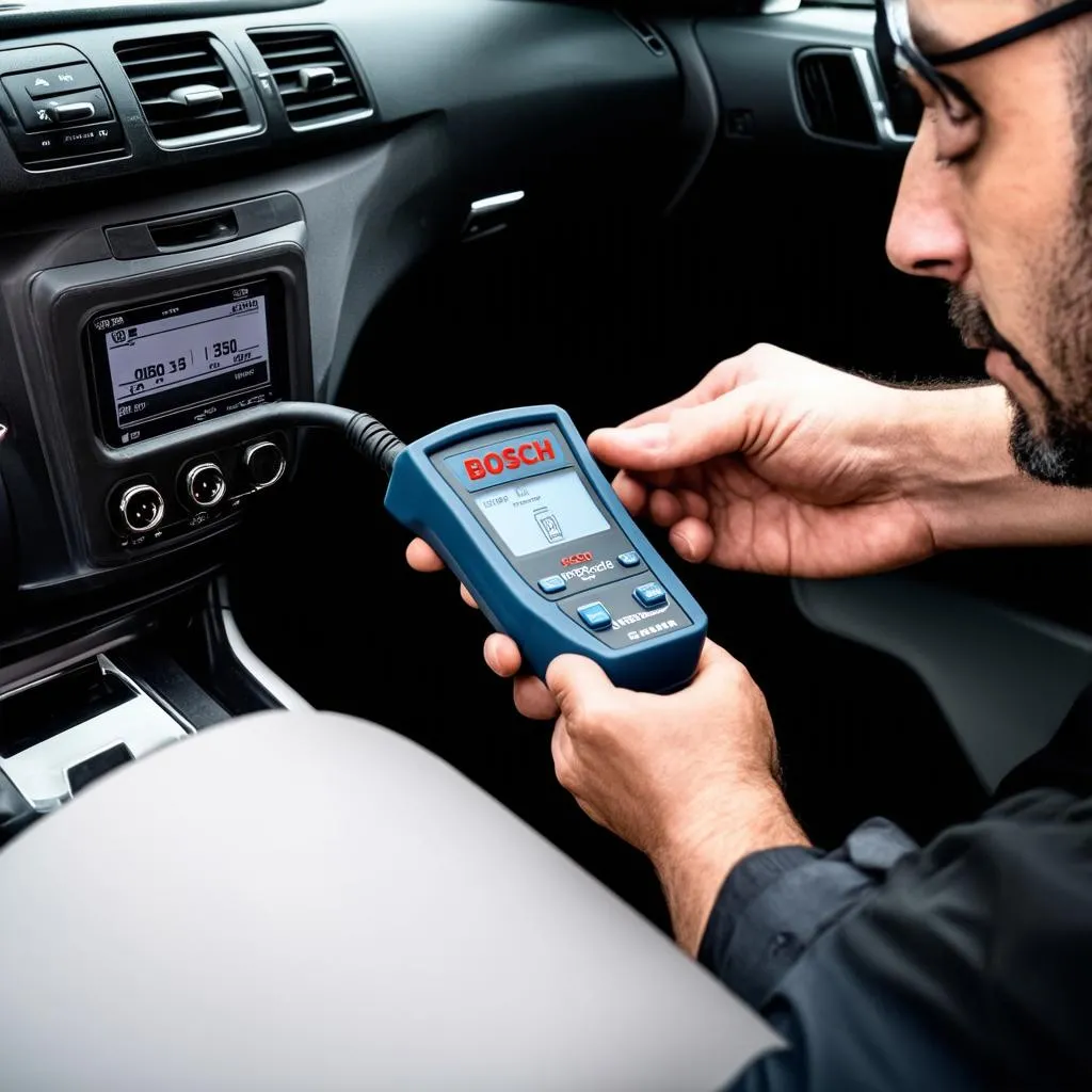 Mechanic Using OBD Scanner on European Car